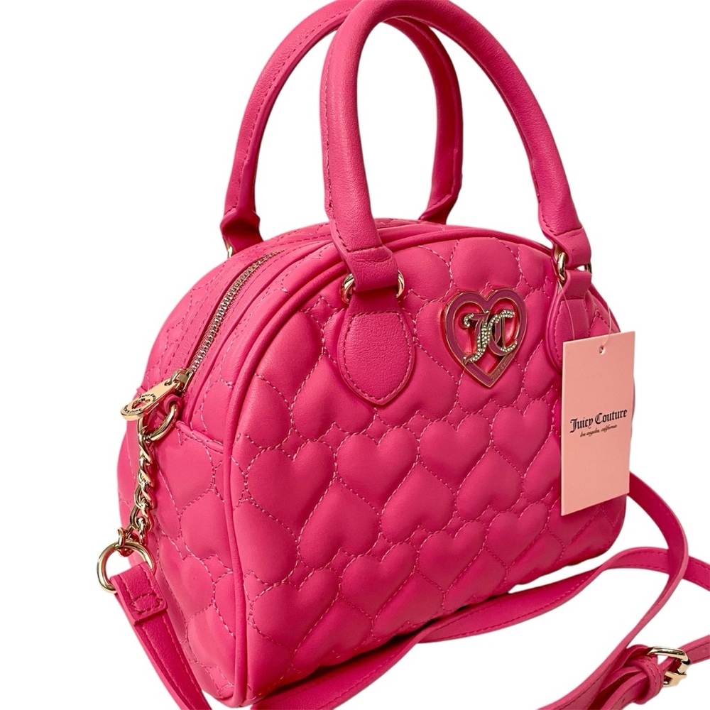 Juicy Couture Dome Satchel Pink Heart Quilted Purse Handbag Crossbody Bag NWT - Picture 3 of 10